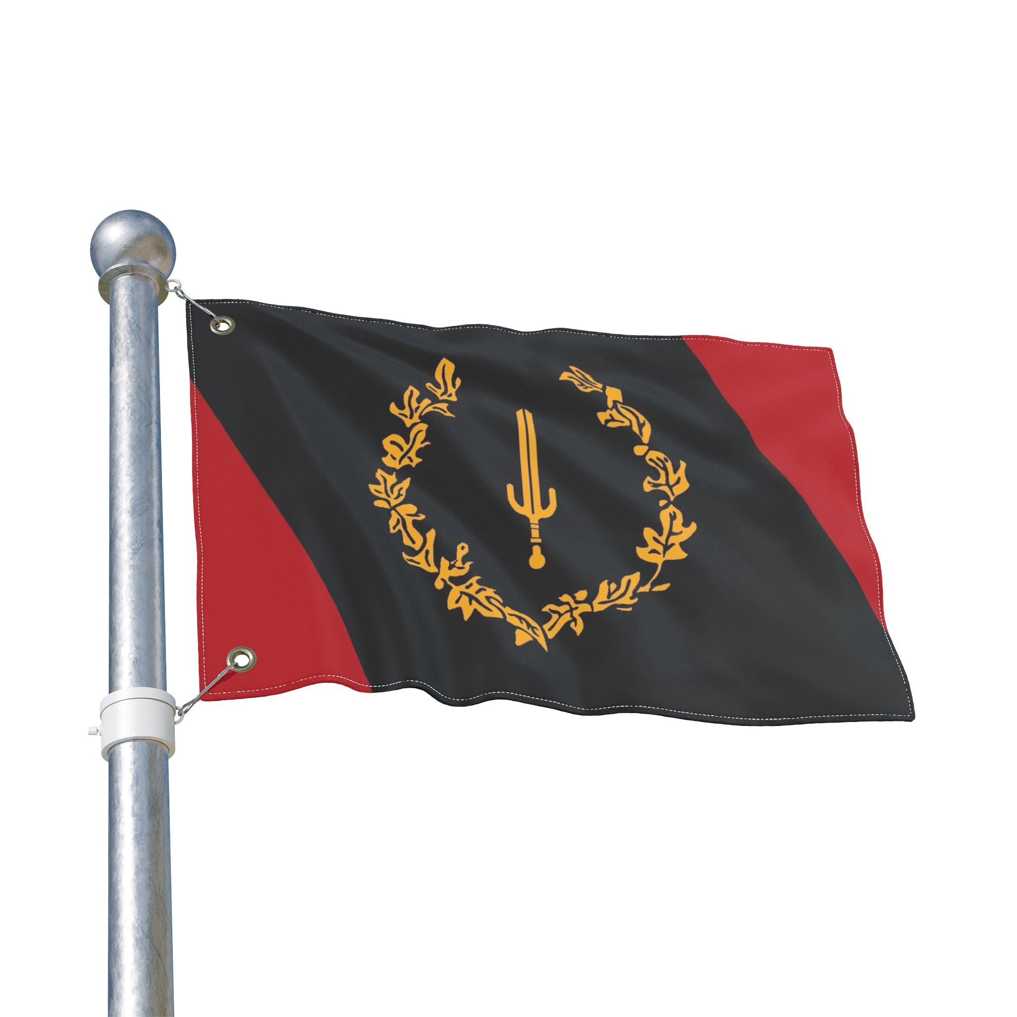 Double-Sided Decorative Flag — Black & Red Laurel with Trident Emblem