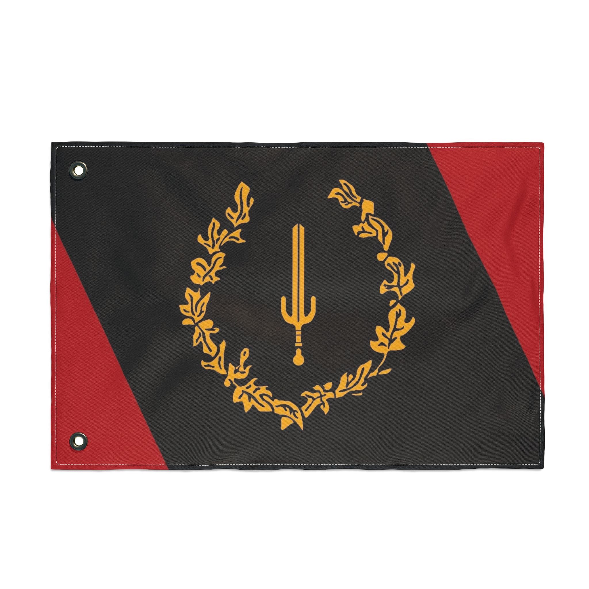 Double-Sided Decorative Flag — Black & Red Laurel with Trident Emblem